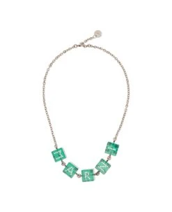 Marni Chain Necklace With Branded Dice-shaped Charms In Green Transparent Resin Woman