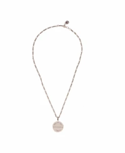 Alexander Mcqueen Man's Silver Metal Necklace With Logo Pendant