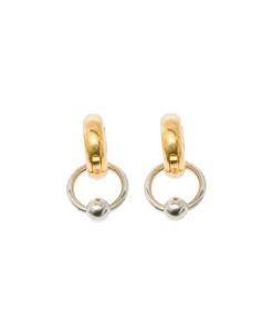 'orbit M' Silver And Gold Hoops Earrings In 18k Gold Plated Brass Woman