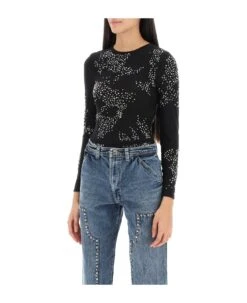 Long-sleeved Bodysuit In Diamanté Mesh 7 Long-sleeved Bodysuit In Diamanté Mesh -Italist Store 13f11b1cb671099cd3bce7c7c62c164e