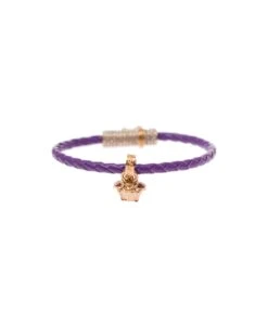 Versace Medusa Plaque Detail Bracelt In Gold-tone Brass And Purple Leather Woman