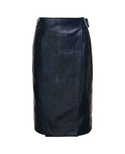 Bottega Veneta Midi Blue Belted Wrap Skirt In Leather Woman
