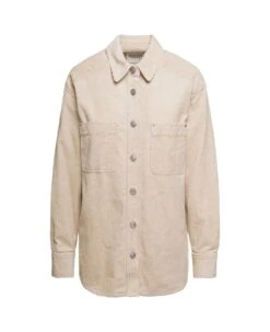 'randal' Beige Jacket With Patch Pockets And Branded Buttons In Corduroy Woman