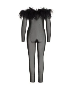 OSEREE Feather Entire Mesh Bodysuit -Italist Store 350d08e8b411f66532b05ec06dd6bbb0