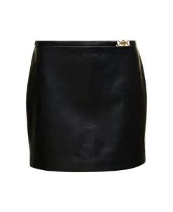 Versace Black Mini-skirt With Medusa Detail In Smooth Leather Woman