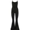OSEREE Black Stretch Mesh Jumpsuit