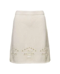 Chloé White A-line Knit Mini-skirt With Perforated Motifs In Wool Woman