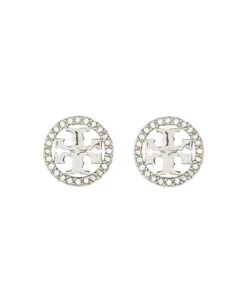 Tory Burch Circle-stud Crystal Logo Earrings