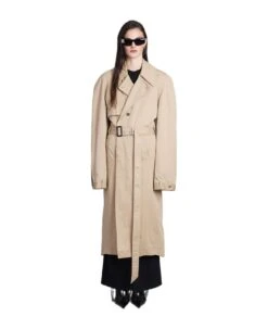 Balenciaga Coat In Beige Cotton