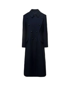 Chloé Blue Long Double-breasted Coat With Flap Pockets In Wool Woman