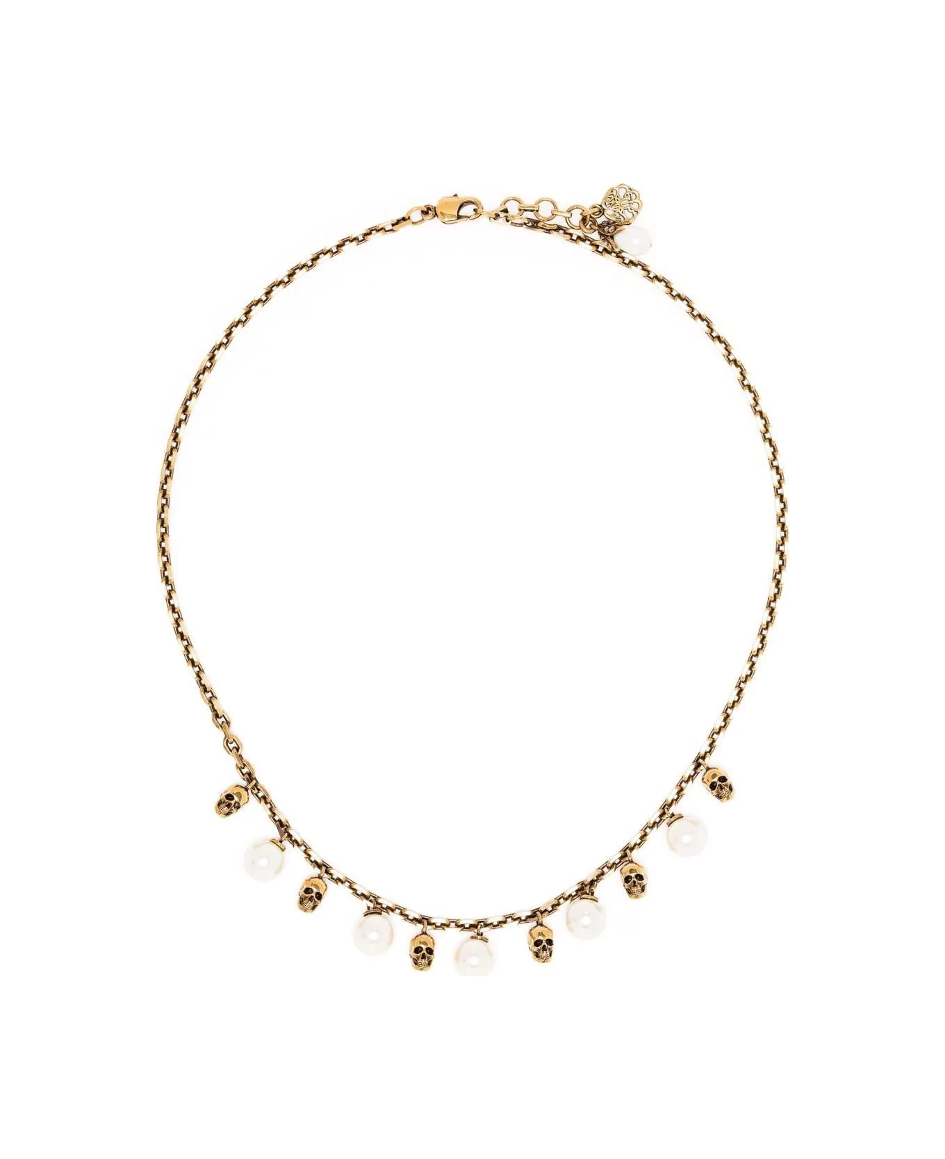 Alexander McQueen Pearly Skull Necklace In Antiqued Gold 1 Alexander McQueen Pearly Skull Necklace In Antiqued Gold