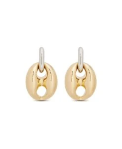 Paco Rabanne Silver And Gold 'xtra Eight Dang' Earrings With Pressure Closure In Brass And Aluminum Woman