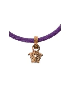Versace Medusa Plaque Detail Bracelt In Gold-tone Brass And Purple Leather Woman -Italist Store 86dc87b9b15e36107e692bb57cfc254e
