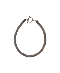 Fabiana Filippi Aged-silver Colored Tubolar Bracelet With All-over Rhinestone In Eco Brass Nikel Free Woman