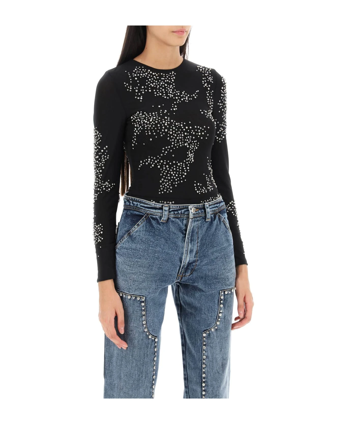 Long-sleeved Bodysuit In Diamanté Mesh 2 Long-sleeved Bodysuit In Diamanté Mesh - Image 2