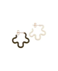 2 Tone Asymmetrical Flower Power Earrings In Cherry Chocolate And Panna Enamel