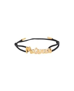 Alexander McQueen Woman's Black Graffiti Brass Bracelet With Logo