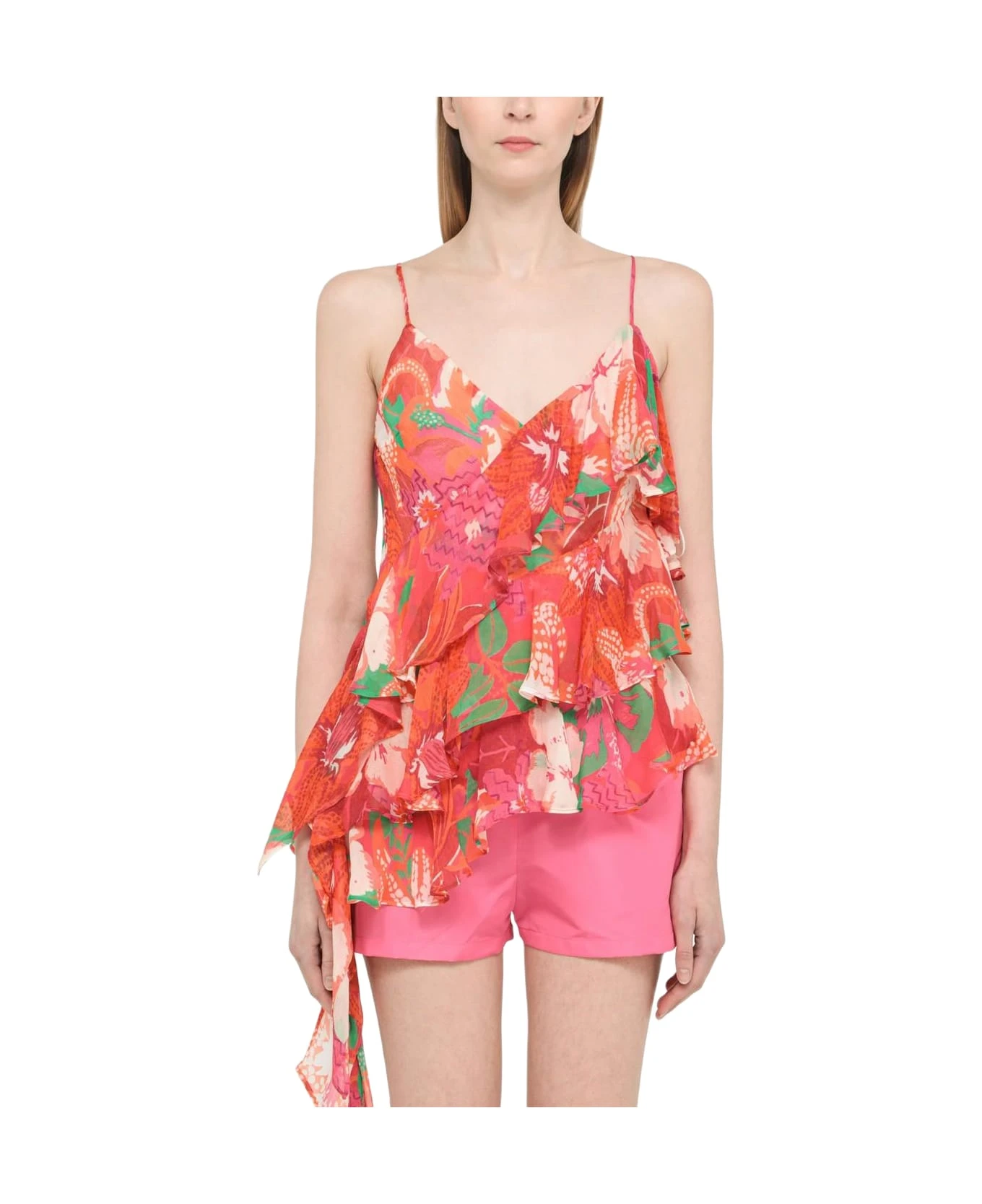 Red Printed Top With Ruffles MSGM 1 Red Printed Top With Ruffles MSGM