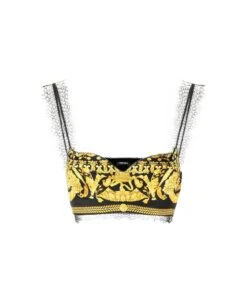 Versace Bra Twill Silk Fabric With Baroque Heritage Print
