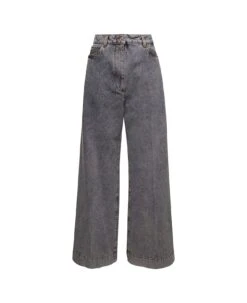 Etro Grey Bootcut Jeans With Pagasus Patch In Cotton Denim Woman