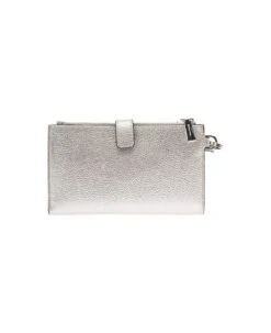 MICHAEL Michael Kors Silver-tone Jet Set Wallet With Logo Plaque In Leather Woman