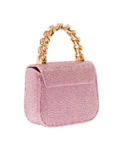 Versace 'la Medusa' Mini Pink Handbag With All-over Rhinestones In Viscose And Silk Woman