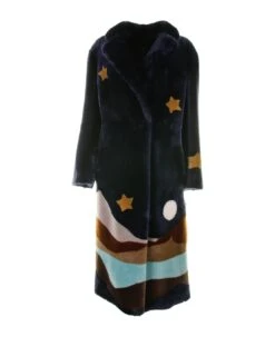 Long Shearling Patterned-intarsia Coat