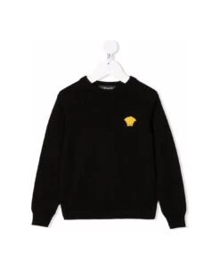 Versace Pullover Nero In Lana Vergine Bambino