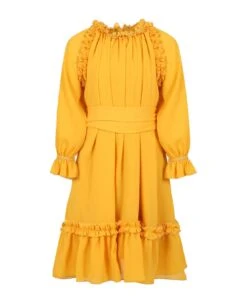 Yellow Dress For Girl With Ruffles