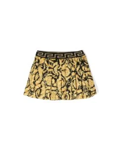 Versace Gonna Plissé Stampa Barocca In Techno Tessuto Bambina