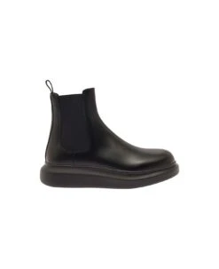 Alexander McQueen Black Slip-on Ankle Boots With Chunky Platform In Smooth Leather Man