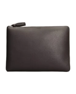 Lemaire Document Holder Clutch In Brown Leather