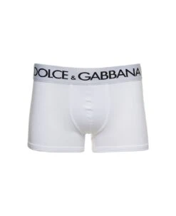Dolce & Gabbana White Boxer Briefs With Branded Waistband In Stretch Cotton Man