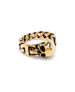Alexander McQueen Gold Skull Chain Ring