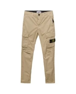 Beige Cargo Pants With Logo Patch And Pockets In Stretch Cotton Boy