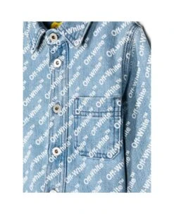 Off-White Blue Denim Shirt With All-over Logo -Italist Store 0b56b7b9fc191c94fbcc25e4b74aa25c