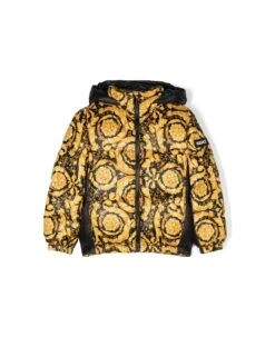 Versace Piumino Stampa Barocca In Nylon Con Cappuccio Bambino