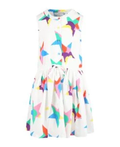 Stella McCartney Kids White Dress For Girl Qith Colorful Stars