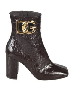 Dolce & Gabbana Dg Plaque Croco Embossed Side Zip Boots