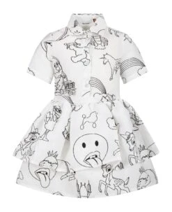 White Dress For Girl With Prints