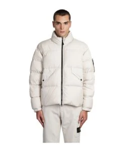 Stone Island Puffer In Beige Polyamide