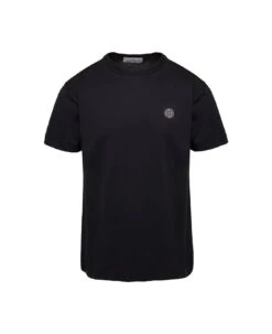 Stone Island Black Short-sleeved T-shirt With Logo Patch On The Chest In Cotton Man