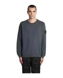 Stone Island Sweatshirt In Grey Suede And Fabric
