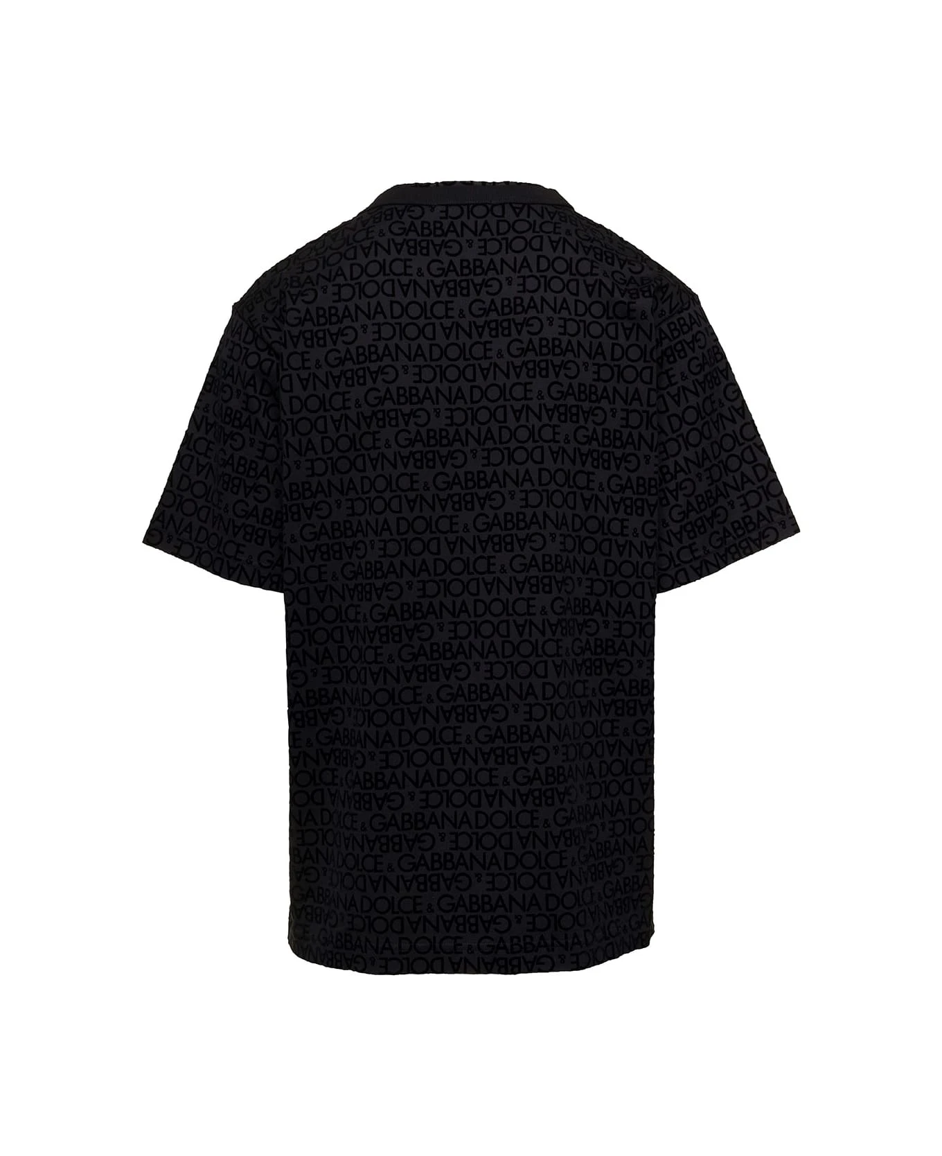 Dolce & Gabbana Black Crewneck T-shirt With Tonal Logo Lettering Print In Cotton Man 2 Dolce & Gabbana Black Crewneck T-shirt With Tonal Logo Lettering Print In Cotton Man - Image 2