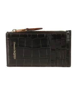 Alexander McQueen Croco Embossed Skull Applique Card Holder