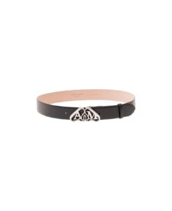 Alexander McQueen Black Belt With Logo Belt In Smooth Leather Man