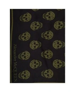 Alexander McQueen Black And Military Green Scarf With Skull And Logo Print In Modal Man -Italist Store 19d253dcf01d57fcd94fe3244b7c1893