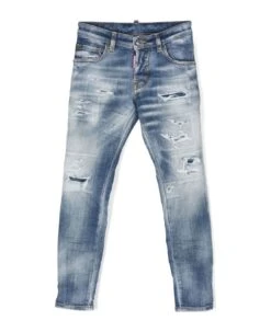 DSQUARED2 Navy Blue Stretch-cotton Denim