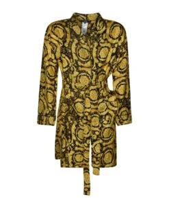Versace Monogram Print Belted Coat
