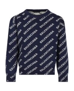 Balenciaga Blue Sweater For Kids With Logo
